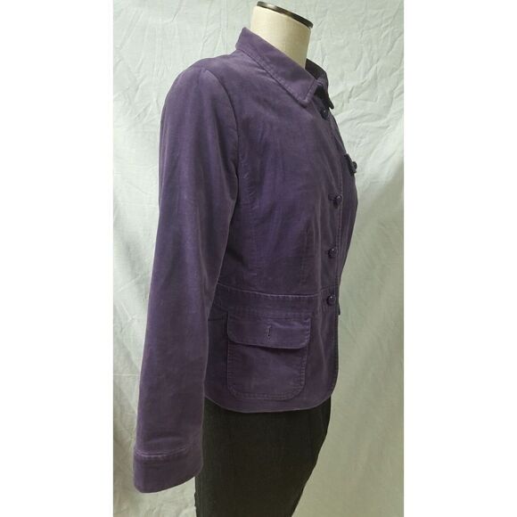 Talbots Purple Velour  Blazer Size 12 Asymmetrical Front Buttons  Lined Pockets - Picture 4 of 8